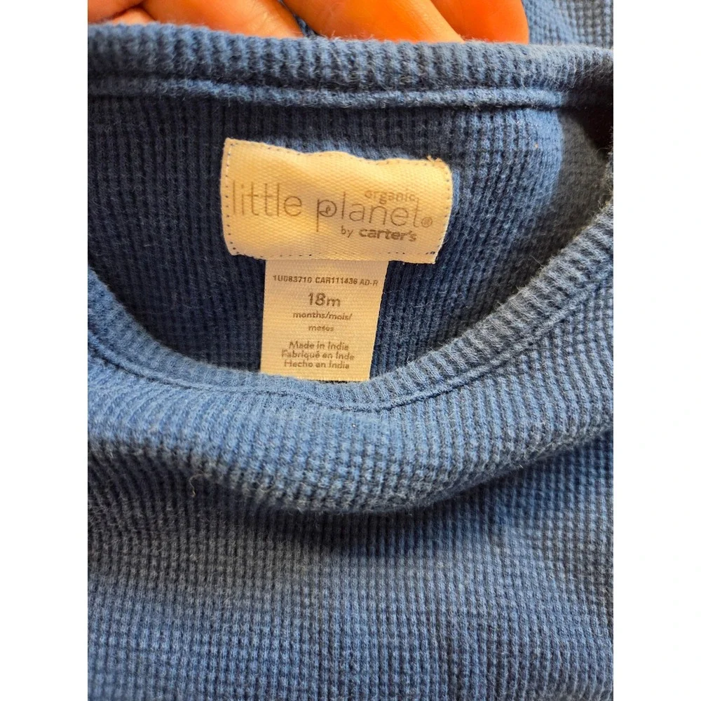 Little Planet Organic by Carters Baby Boys Blue Waffle Knit Bodysuit 18M